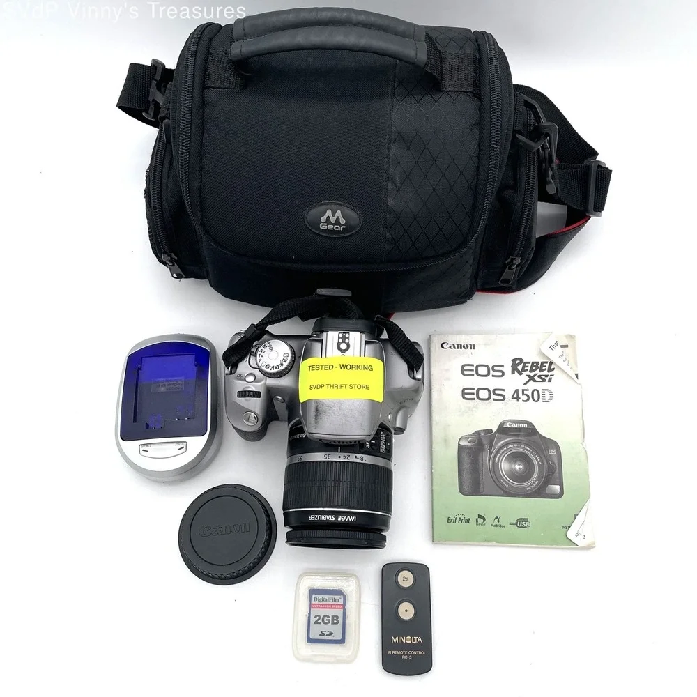 Canon EOS Rebel XSi 450D DSLR Camera EF-S 18-55mm IS Lens Kit Tested Working Bag